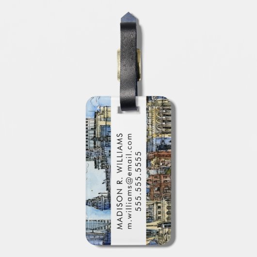 Bestemmingen | Waterverf Thames Waterfront Bagagelabel (Achterkant verticaal)