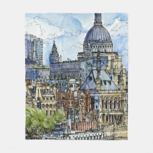 Bestemmingen | Waterverf Thames Waterfront Fleece Deken (Voorkant)