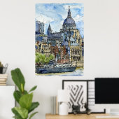 Bestemmingen | Waterverf Thames Waterfront Poster (Thuiskantoor)