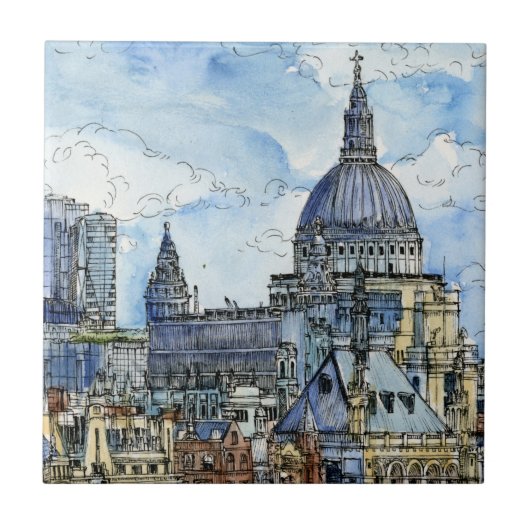 Bestemmingen | Waterverf Thames Waterfront Tegeltje (Voorkant)