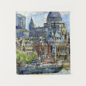 Bestemmingen | Waterverf Thames Waterfront Wandkleed (Voorkant)