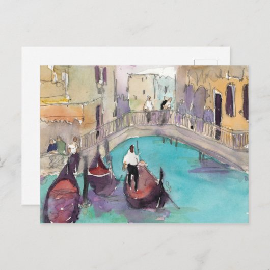 Bestemmingen | Waterverf Venice Gondola Ride Briefkaart (Voorkant / Achterkant)