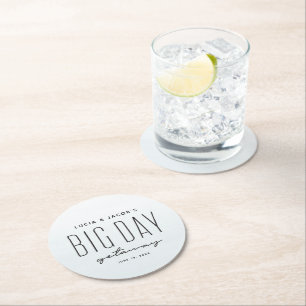 Bestemmingsbruiloft grote dag oceaanblauw ronde kartonnen onderzetter