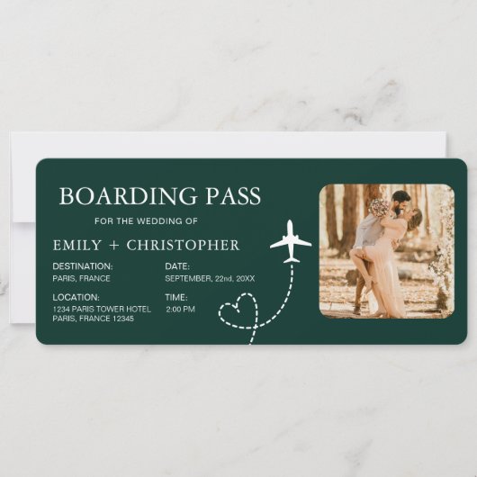 Bestemmingsbruiloft Instapkaart Vliegticket (Voorkant)