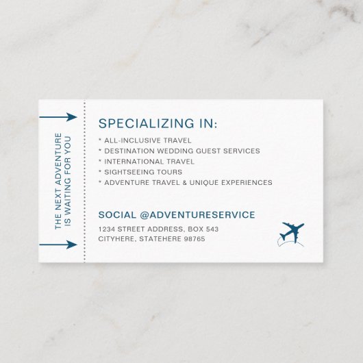 Bestemmingspaneel reisagent instapkaart visitekaartje (Achterkant)