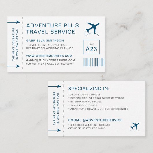 Bestemmingspaneel reisagent instapkaart visitekaartje (Voorkant / Achterkant)