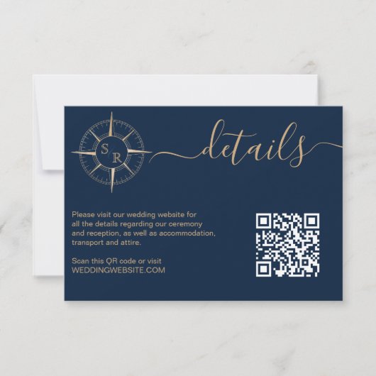 Bestemmingspaspoort Kompas QR Code Details RSVP Kaartje (Voorkant)