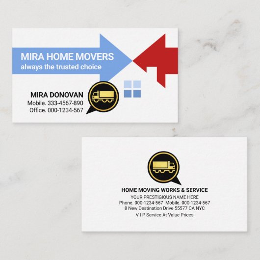 Bestemmingspijlen voor vervoer naar huis verplaats visitekaartje (Voorkant / Achterkant)