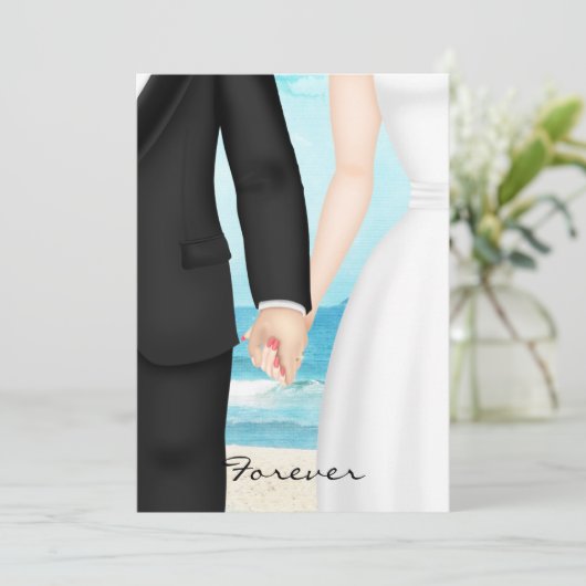 Bestemmingsstrand bruiloft met bride en bruom kaart (Staand voorkant)