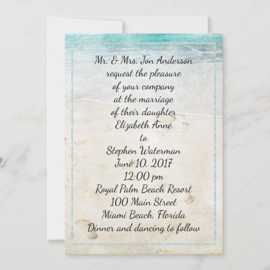 Bestemmingsstrand bruiloft met bride en bruom kaart (Achterkant)