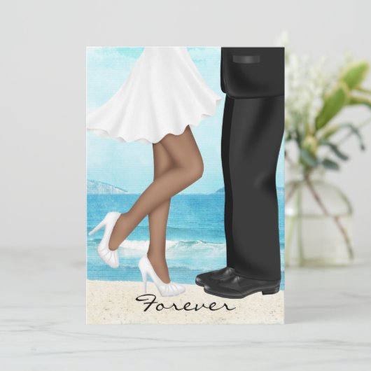 Bestemmingsstrand bruiloft met bride en bruom kaart (Staand voorkant)