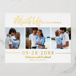 Bestemmingsweddenschap Save the Date 3 Photo Folie Feestdagen Briefkaart