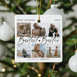 'Bestest Bestie' Friends Keepomwille Photo Collage Keramisch Ornament<br><div class="desc">Laat een vriend weten hoeveel ze voor je betekent met dit souvenir cadeau fotocollage kerstversiering. Ontwerp functies 6 van uw favoriete afbeeldingen van u en uw beste vriend,  scripttekst die leest 'Beste Bestie',  naam / s en jaar.</div>