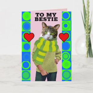 BESTIE BFF RETRO VALENTIJNSDAG KAT VERJAARDAGSKAAR KAART