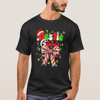 Bestie Claus Coquette Bow Candy Cane Kerstman T-shirt