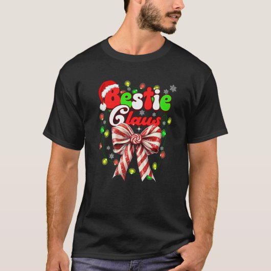 Bestie Claus Coquette Bow Candy Cane Kerstman T-shirt (Voorkant)
