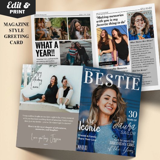Bestie Custom Birthday Magazine Wenskaart Kaart