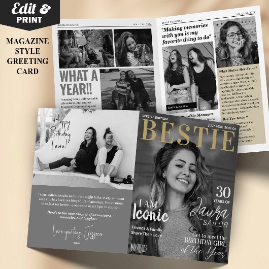 Bestie Custom Birthday Magazine Wenskaart Kaart