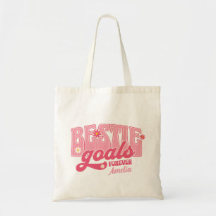 Bestie Doelen Voor Altijd Retro Bloem Typografie Tote Bag