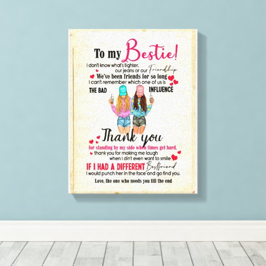 Bestie Gifts | Brief aan mijn dochter Hartelijk da Canvas Afdruk (Insitu (Houten vloer))