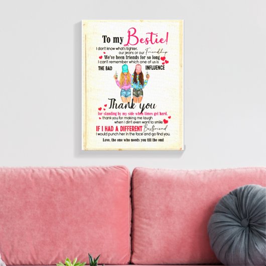 Bestie Gifts | Brief aan mijn dochter Hartelijk da Canvas Afdruk (Insitu (Woonkamer))