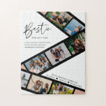 Bestie | Moderne 8 Fotofilmstrook Collage Legpuzzel<br><div class="desc">Een speciaal en memorabel fotocollage cadeau voor je beste vrienden. Dit ontwerp is voorzien van een acht fotofilmstrip lay-out om uw eigen speciale beste vriend foto's weer te geven. "Bestie" is ontworpen in een stijlvolle scriptbelettering en aangepast met de definitie van een beste vriend. Stuur een onvergetelijk en speciaal cadeau...</div>