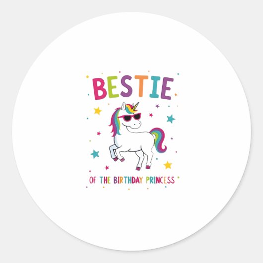 Bestie of the Birthday Princess Girl Dabbing Unico Ronde Sticker (Voorkant)