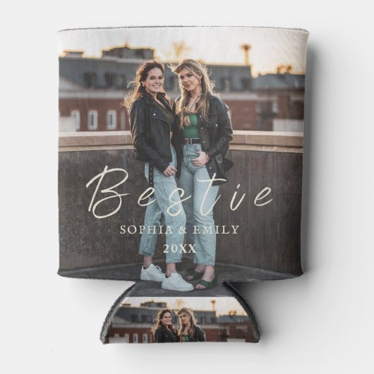 Bestie Photo Collage Can Cooler – Custom Name  (Voorkant)
