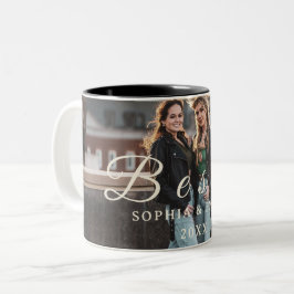 Bestie Photo Collage Mug – Custom Name & Year Tweekleurige Koffiemok