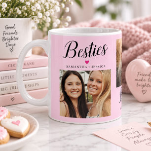 BESTIE Script Roze 3 Foto Collage & Namen Koffiemok