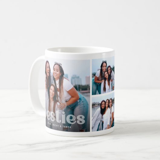 Bestie Trendy Typografie 4 Foto Keepsake Koffiemok (Voorkant links)