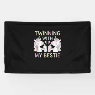 Bestie Twin Sister Unicorn Matching Verjaardagsfee Spandoek