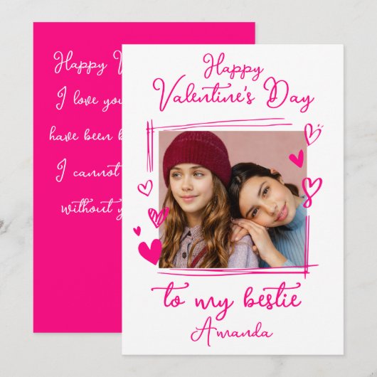 Bestie Valentijnsdag | Eén heldere roze foto  Feestdagenkaart (Voorkant / Achterkant)