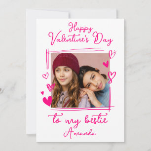 Bestie Valentijnsdag   Helder Roze Eén Foto  Feestdagenkaart
