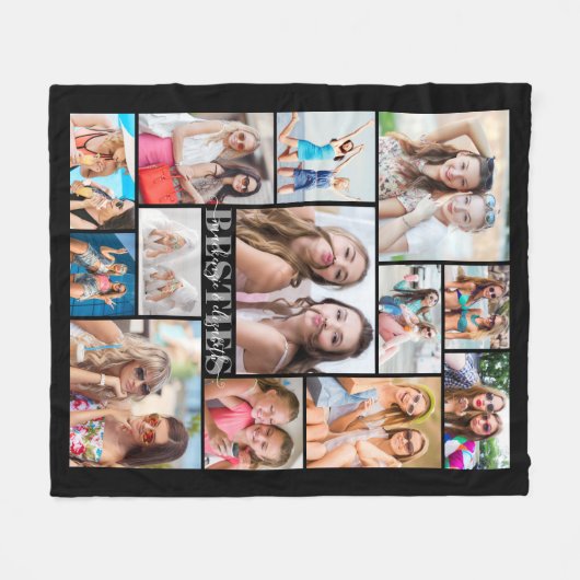 Besties 13 Foto Collage Best Friends Script Black Fleece Deken (Voorkant (Horizontaal))
