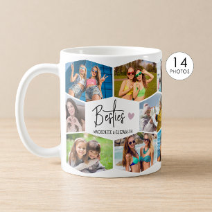 Besties 14 foto collage zeshoekig patroon koffiemok