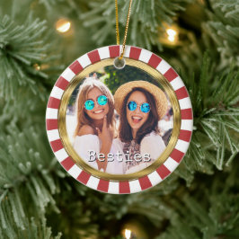Besties 2 Foto Ronde met rode strepen Keramisch Ornament