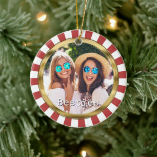 Besties 2 Foto Ronde met rode strepen Keramisch Ornament