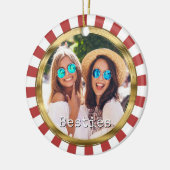 Besties 2 Foto Ronde met rode strepen Keramisch Ornament (Links)