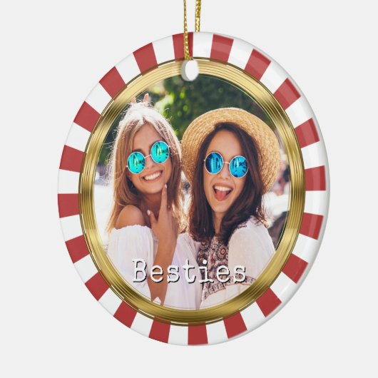 Besties 2 Foto Ronde met rode strepen Keramisch Ornament (Links)