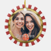 Besties 2 Foto Ronde met rode strepen Keramisch Ornament (Achterkant)