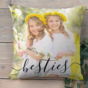 Besties 2 Foto Zwarte Script Overlay Kussen