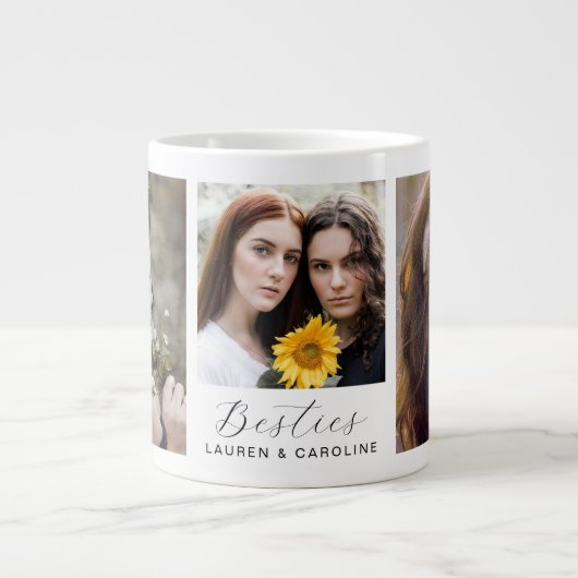 Besties 3-foto sjabloon vriendschap grote koffiekop (Voorkant)