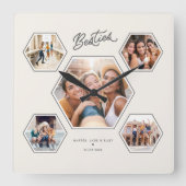 Besties 5 Foto Aangepaste Collage Script Sieraad Vierkante Klok (Voorkant)
