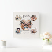 Besties 5 Photo Custom Collage Script Keepsake Vierkante Klok (Huis)