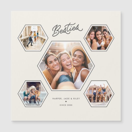 Besties 5 Photo Custom Collage Script Magnet (Voorkant)