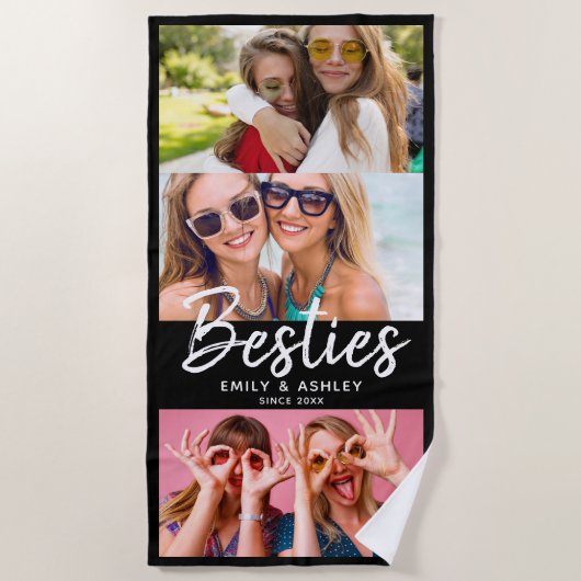 Besties Aangepaste Foto BFF Vrienden Modern Chic F Strandlaken (Voorkant)