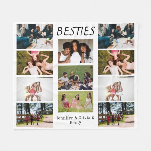 Besties Aangepaste Fotocollage & Namen Fleece Blan Deken (Voorkant (Horizontaal))