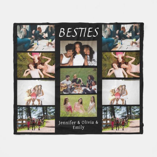 Besties Aangepaste Fotocollage & Namen Fleece Blan Deken (Voorkant (Horizontaal))