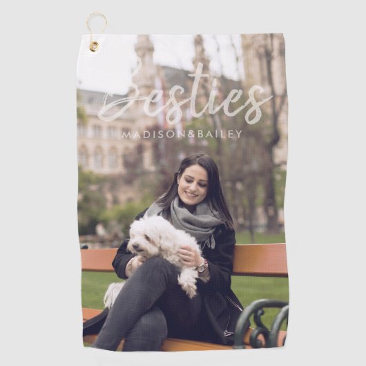 Besties | Aangepaste foto's en namen Golfhanddoek (Voorkant)